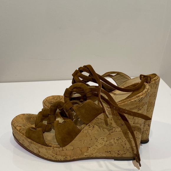 Christian Louboutin Wedge Slingback Sandals 8.5 Red Sole Cork Adjustable Strap - Picture 6 of 9